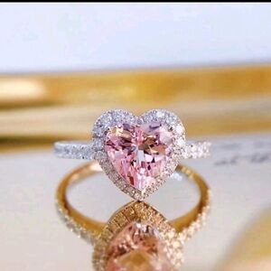 S925 Silver Sterling and Pink Cubic Zirconia Heart-Shaped Fashion Ring, Gift